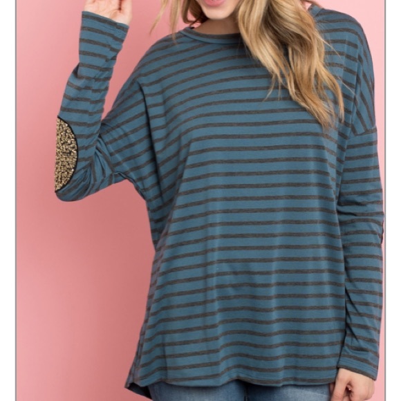 Stripes & Sequin Elbow Patch Tunic Top - Picture 8 of 9